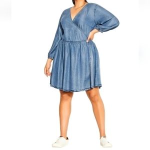 City Chic Wrap Dress Chambray Blue Woman Plus 22W Cioastal Cowgirl Southwestern